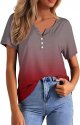 Women Summer Fashion Tops Printed V Neck Short Sleeved Shirts Casual Loose Comfortable Women's Cold Shoulder