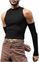 Mens Cold Shoulder Tops,Slim Fit Casual Pullover Skinny Long Sleeve T-Shirt Gay Sexy Crop Tops Mock Neck Tee